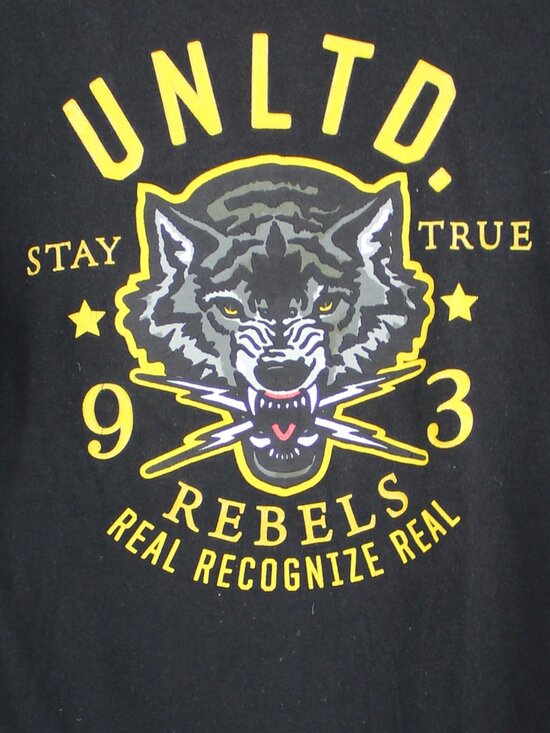 Ecko Unlimited "Stay True Rebels 93" Men's Black & Gold Graphic T-Shirt SZ L VTG - Picture 2 of 4
